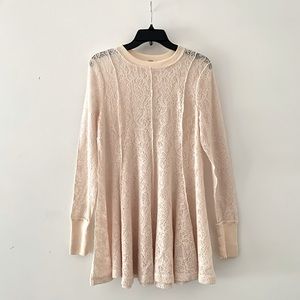 Free People Women’s Knit Sheer Lace Tunic Top Ivory Size Small